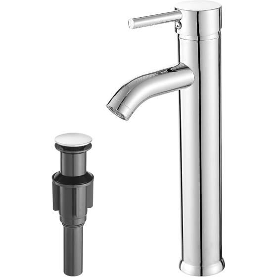 Brushed Nickel Bathroom Faucet Single le Bathroom Vanity Sink Faucet with Pop-up Drain, Rv Lavatory Vessel Faucet Basin Mixer Tap with Deck Plate